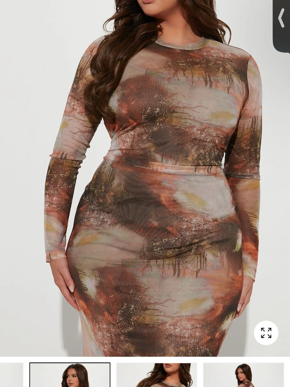 Mojave Mesh Long Sleeve Bodycon Maxi Dress in brown combo Rust Multi - Picture 6 of 7